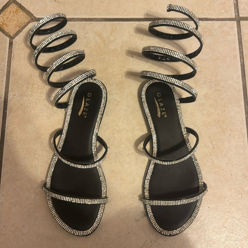 Black sandals with rhinestones